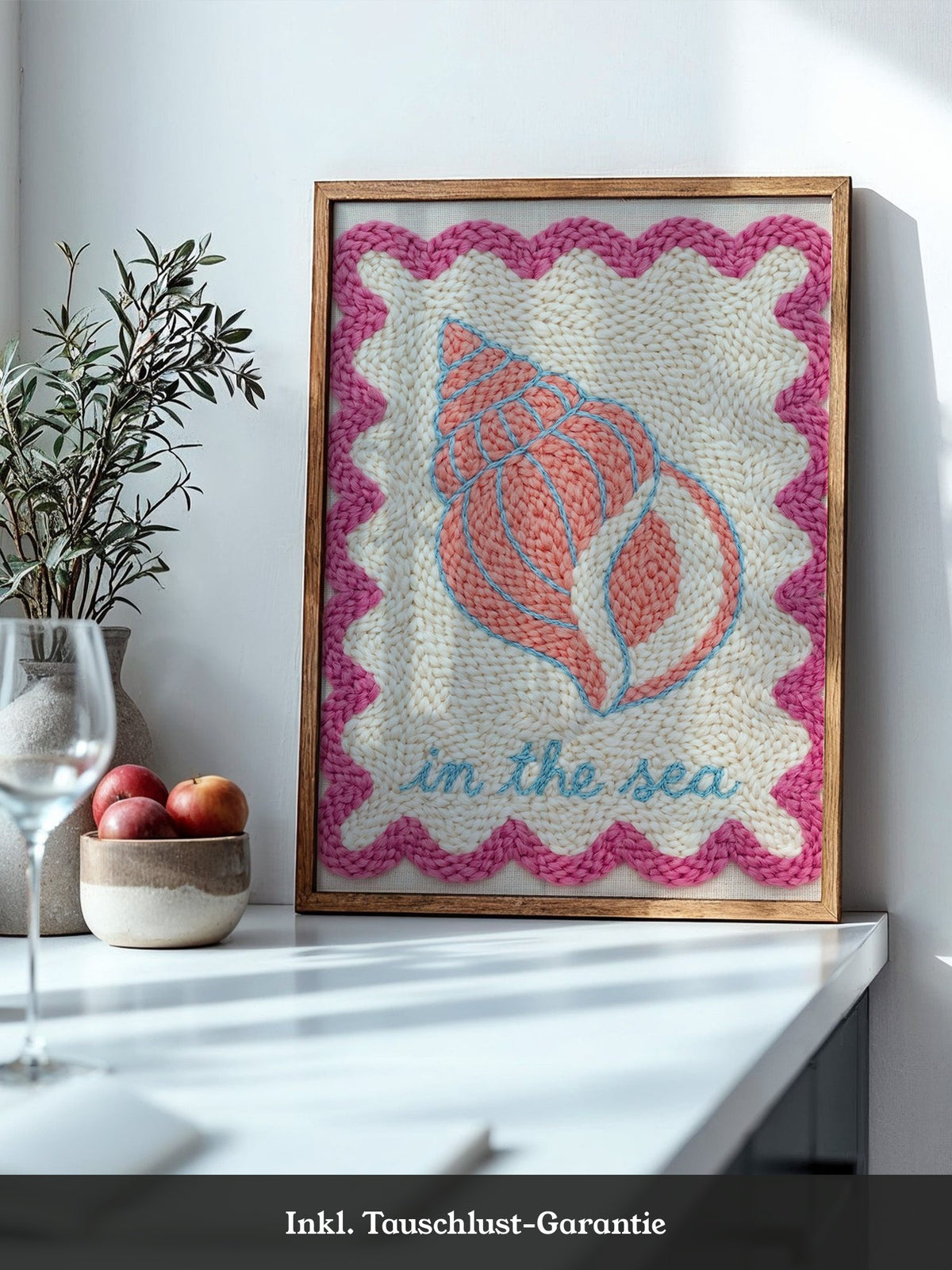 Muschel Stickerei Rosa Blau