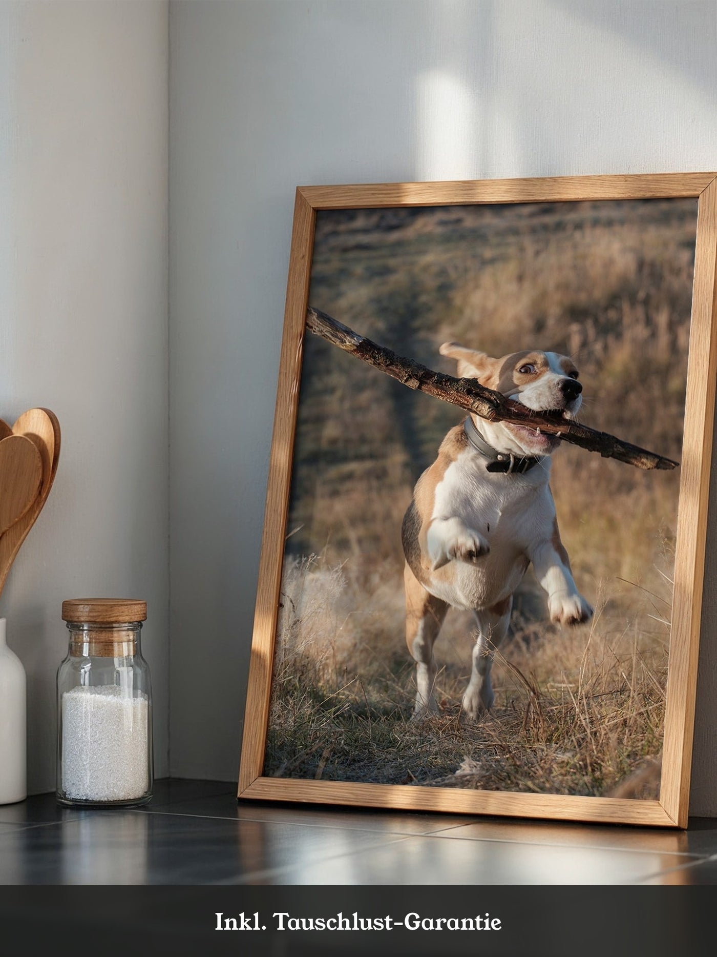 Hund mit Stock lebendig