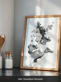 Weltkarte Relief Grau Schwarz