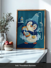 Pinguin Dusche fröhlich bunt