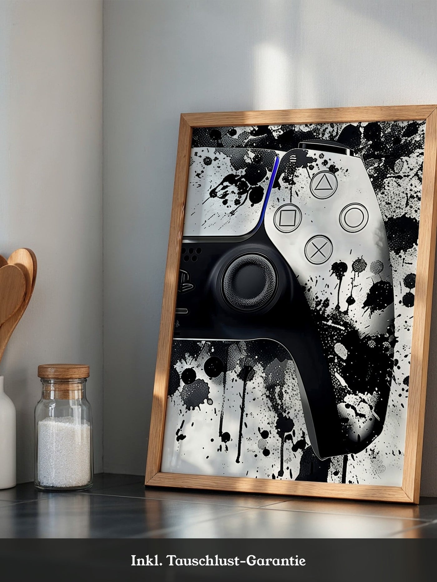 Controller Tinte Spritzer Schwarzweiß