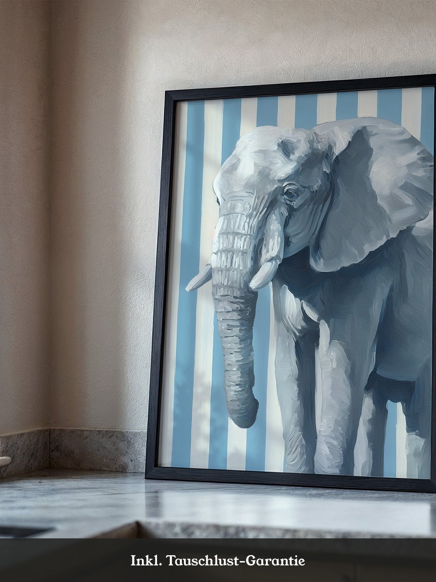 Elefant Streifenoptik Blau Weiß