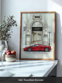 Roter Sportwagen Architektur