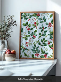 Ilexzweige Rote Beeren Aquarell