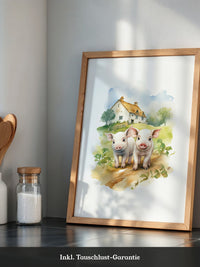 Ferkel Bauernhof Aquarell