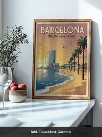 Barcelona Strand Sonnenuntergang Retro