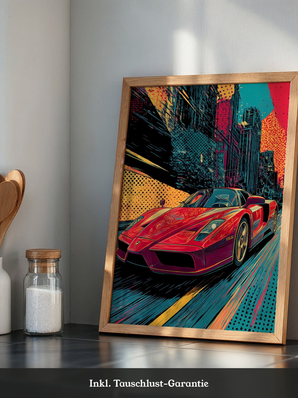 Roter Sportwagen Pop-Art Design
