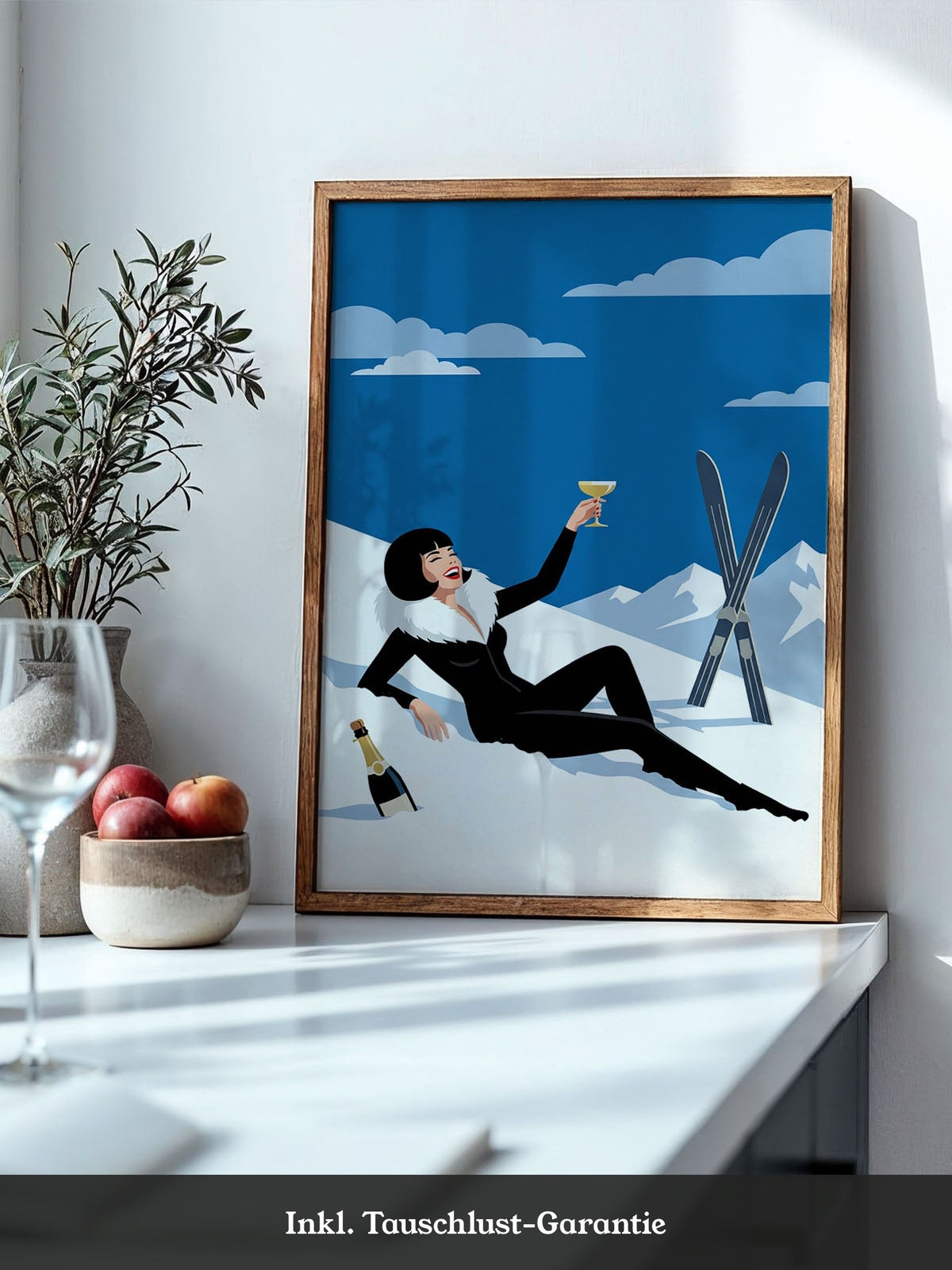 Champagner Skifahrerin Retro