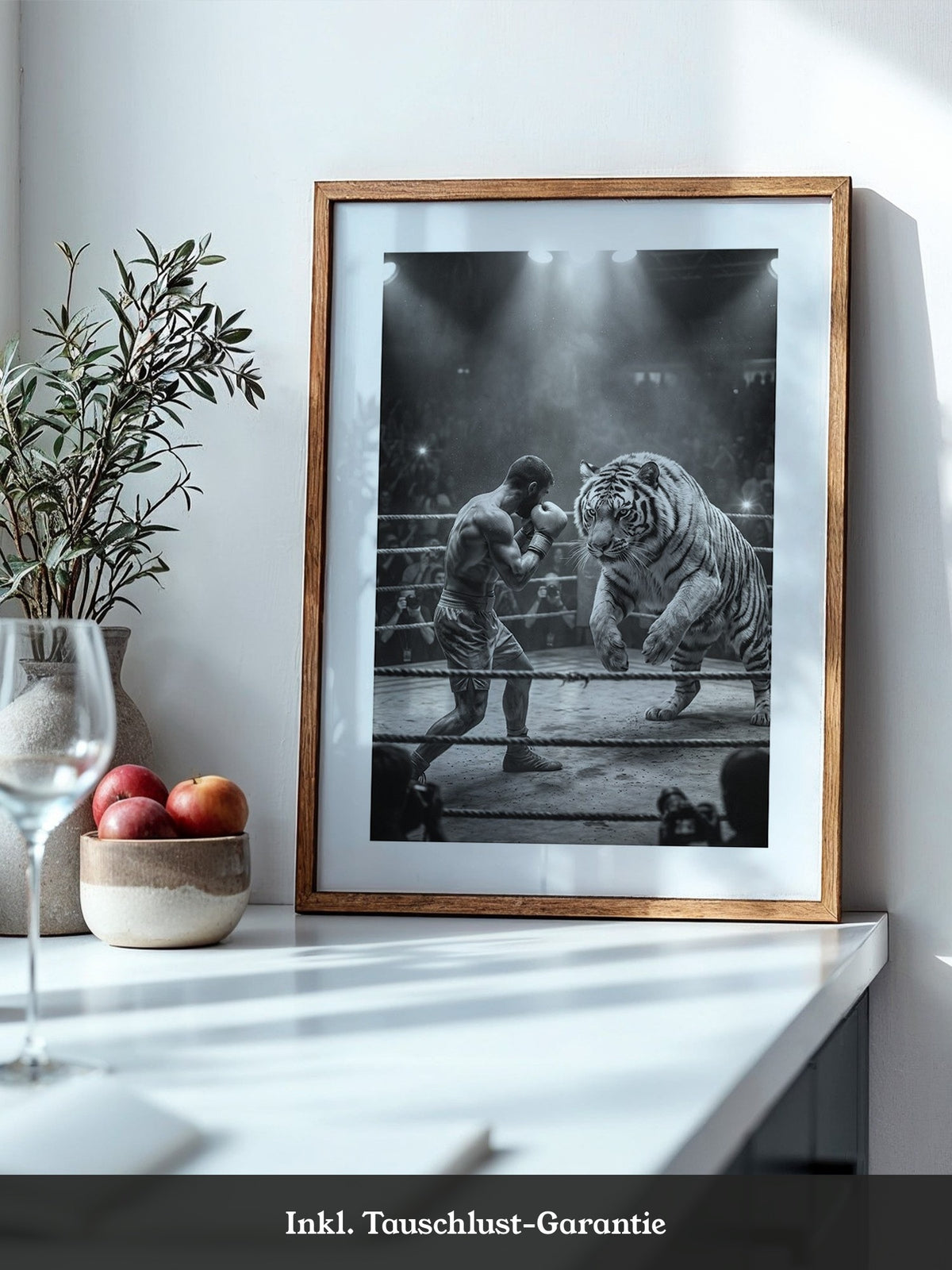Mann gegen Tiger Ringkampf S/W