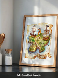 Pirateninsel Karte Aquarell