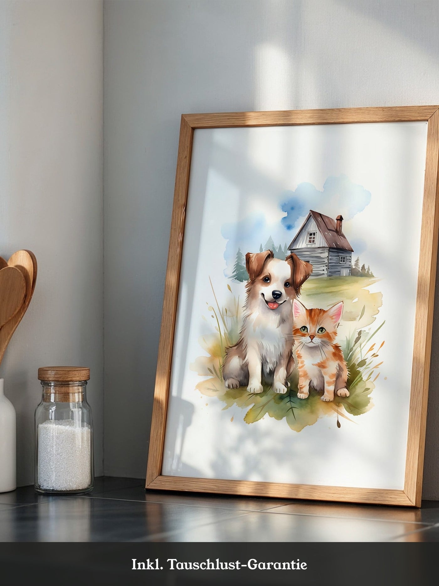 Welpen Kitten Landhaus Aquarell