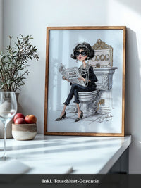 Chic Frau Toilette Karikatur