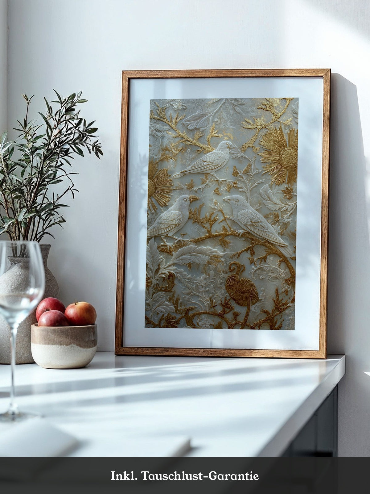 Vögel Relief Gold Weiß