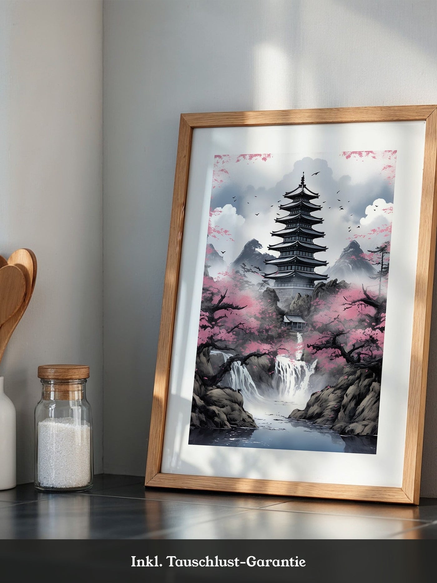 Pagode Kirschblüten Wasserfall