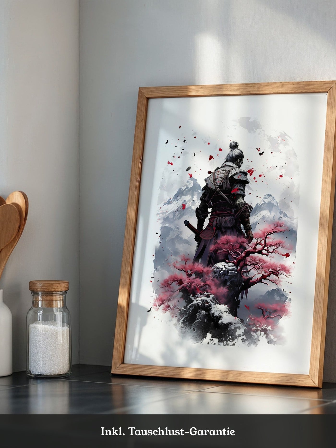 Samurai mit Kirschblüten Aquarell