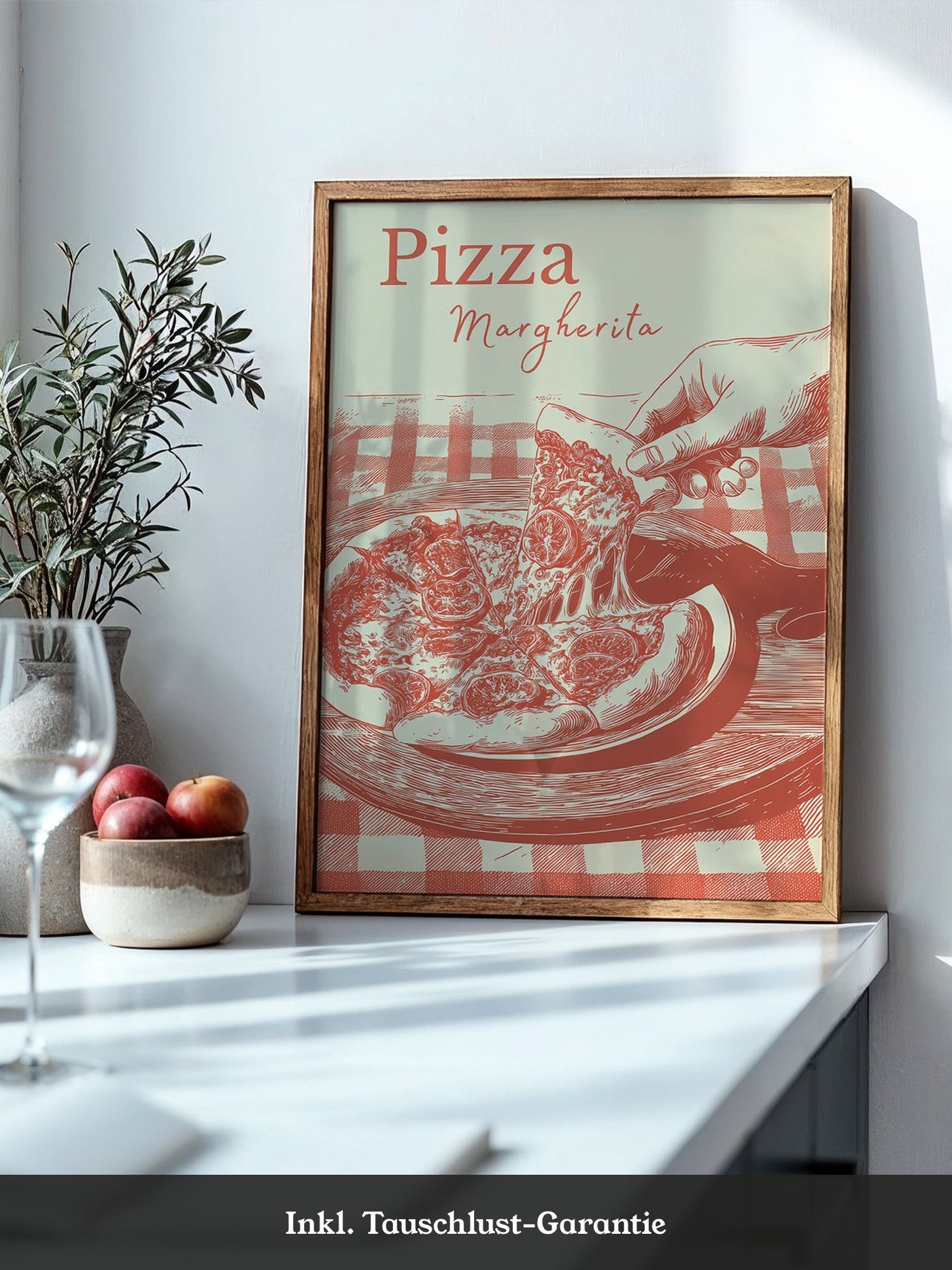 Pizza Margherita Retro-Illustration