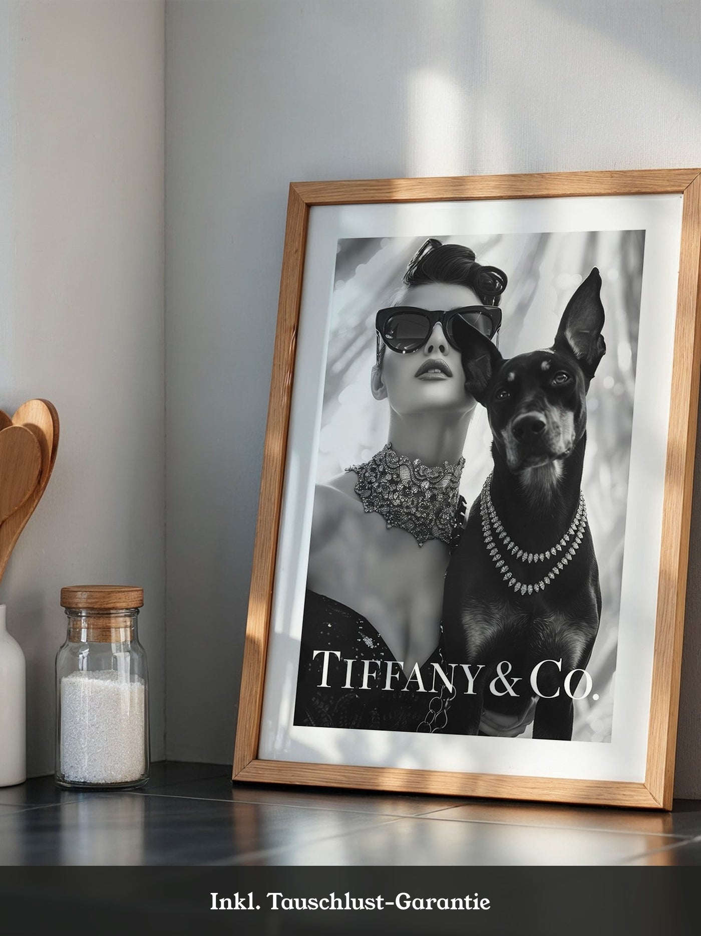 Frau Hund Schwarzweiß Glamour