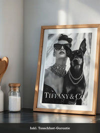 Frau Hund Schwarzweiß Glamour