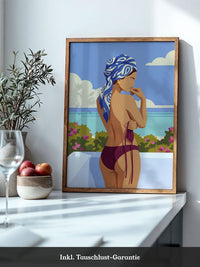 Strand Frau Blau Turban