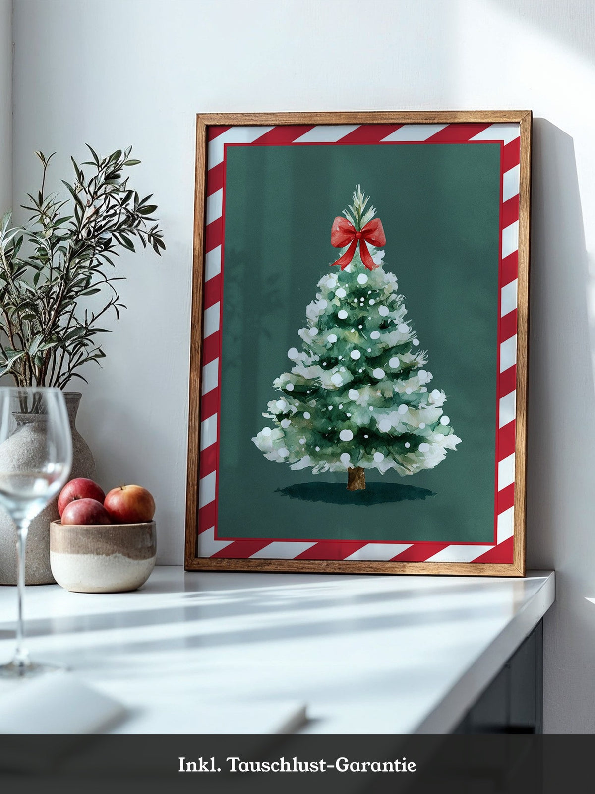 Weihnachtsbaum Aquarell Rot-Schleife