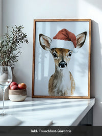Rehkitz Weihnachtsmütze Aquarell