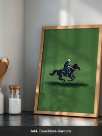 Cowboy auf Pferd grüne Szenerie