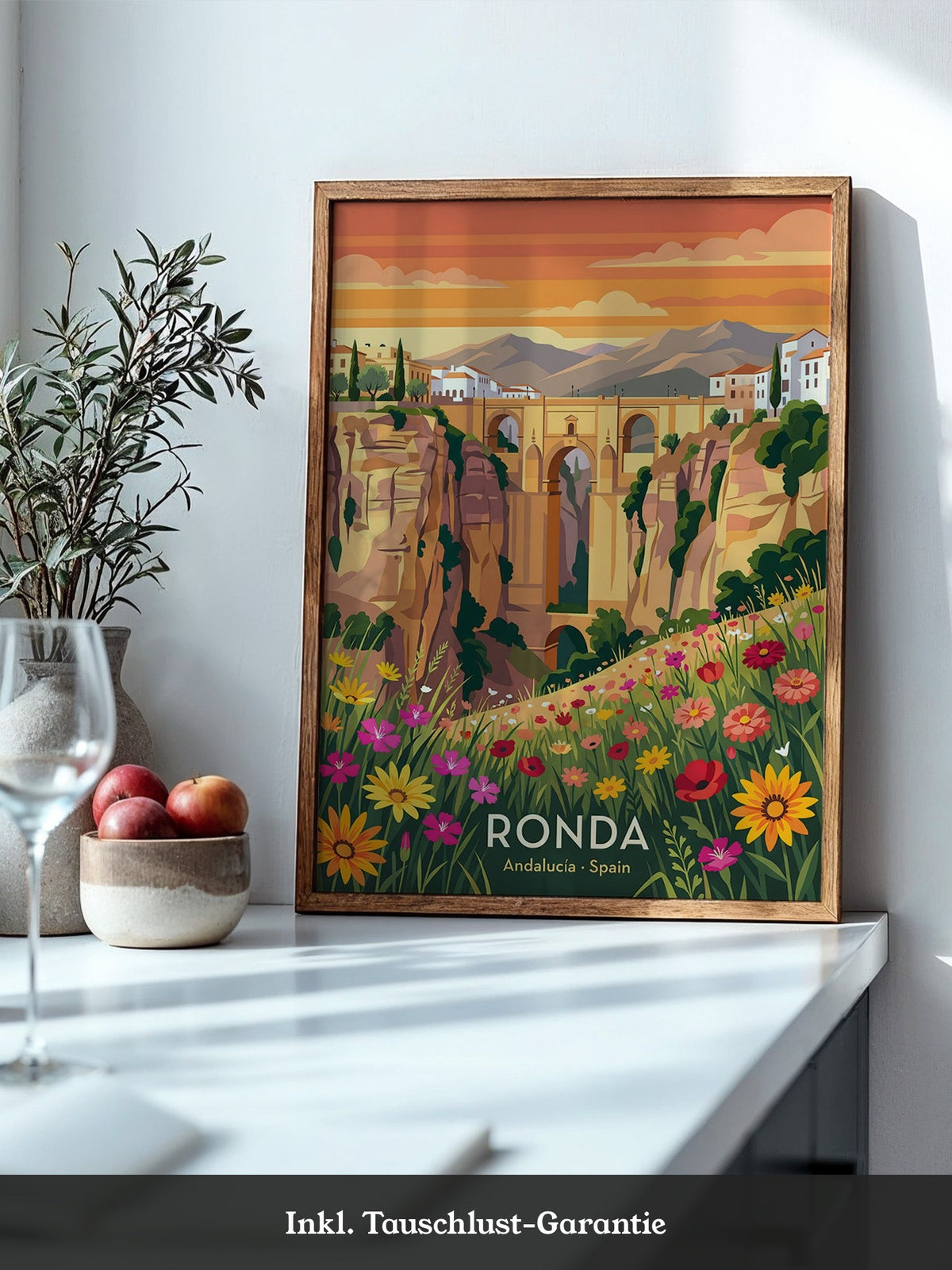 Ronda Brücke Blumen Panorama