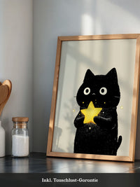 Schwarze Katze leuchtender Stern