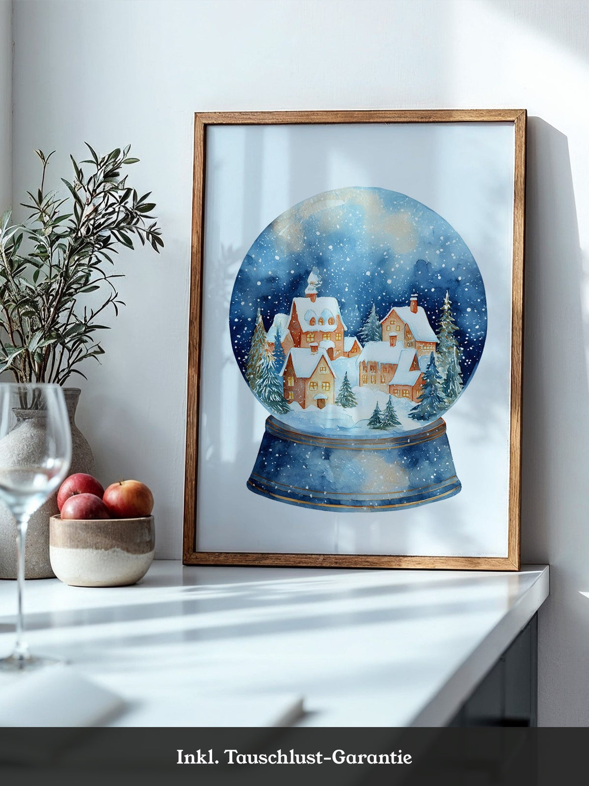 Schneekugel Winterdorf Aquarell