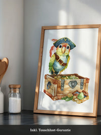 Pirat Papagei Schatztruhe Aquarell