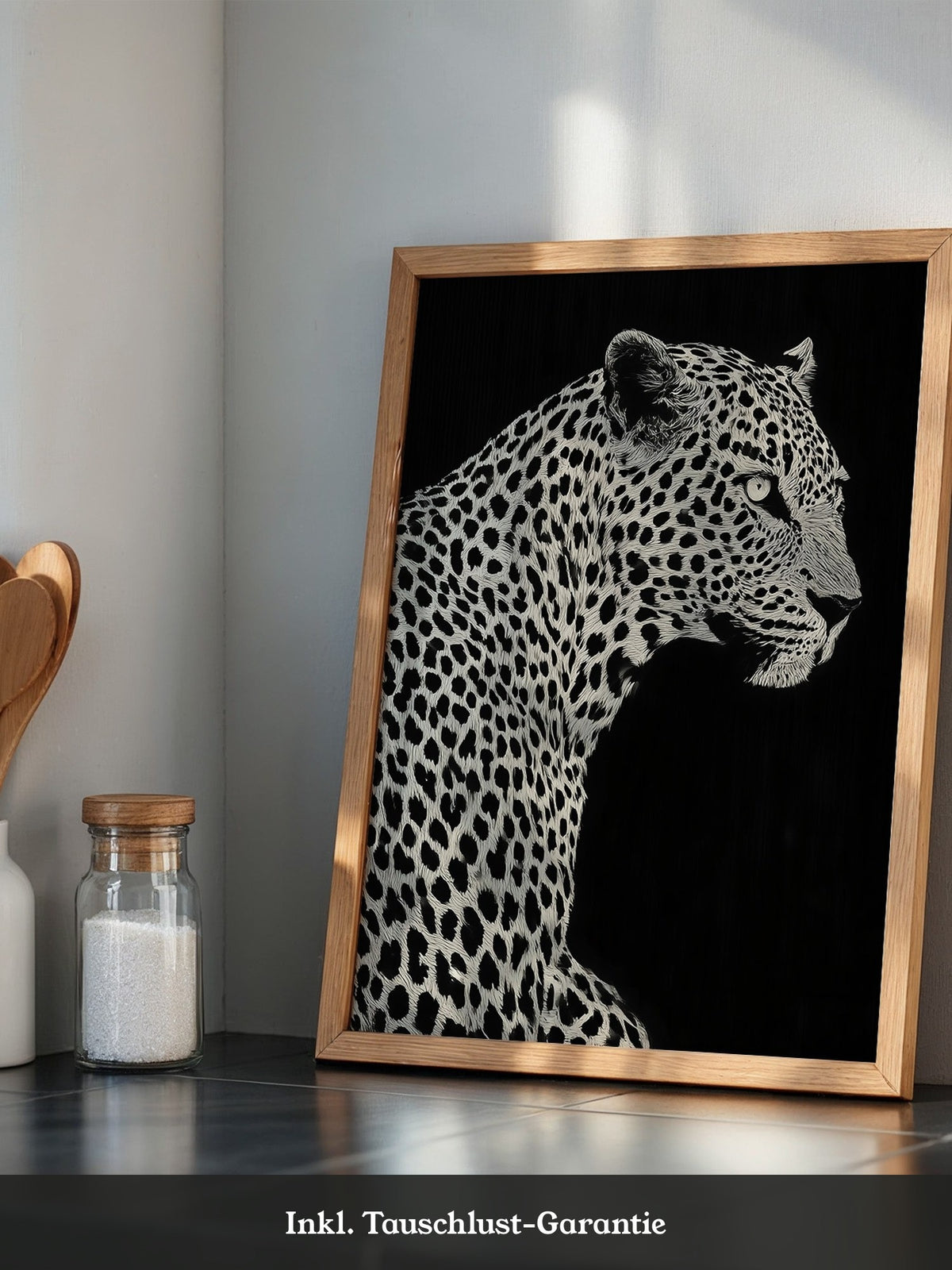 Leopard Profil Schwarzweiß Grafik