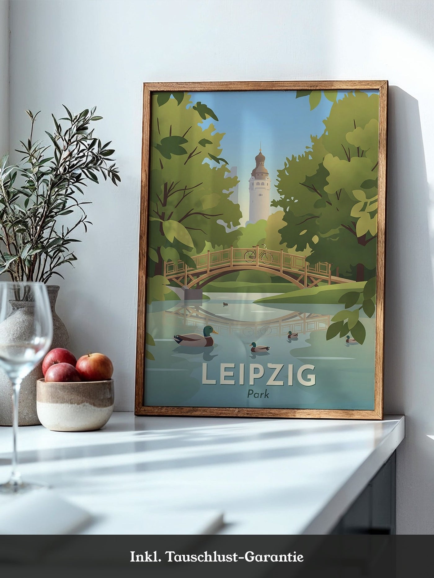 Leipzig Park Brücke Sommerillustration