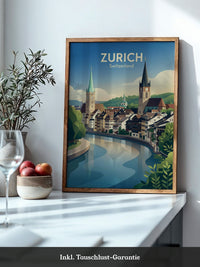 Zurich Fluss Altstadt Pastell