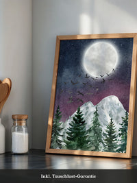 Vollmond über schneebedeckten Tannen