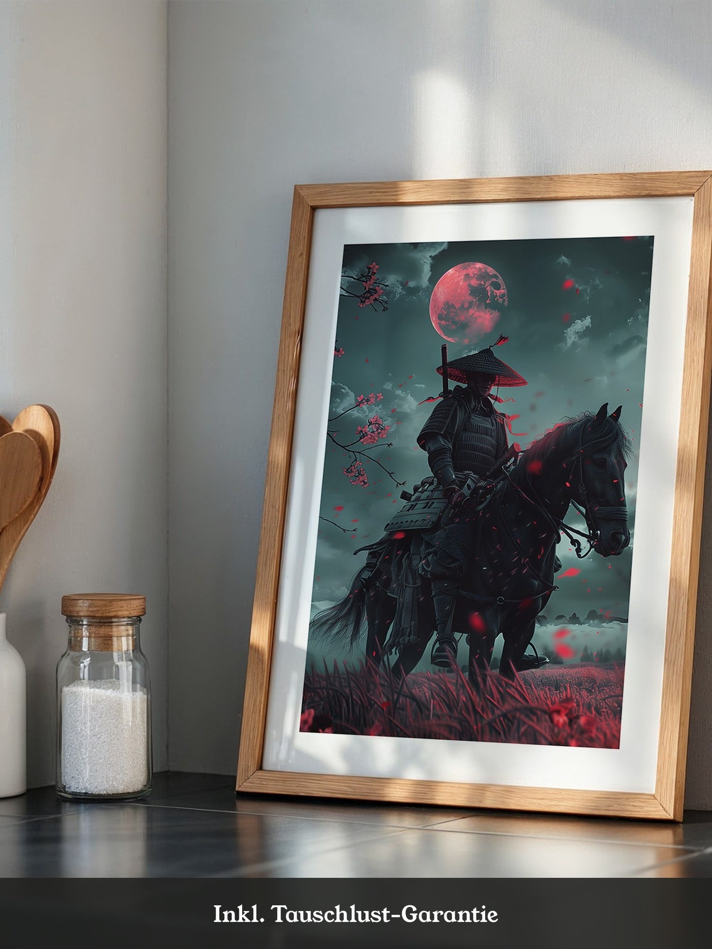 Samurai Vollmond Rote Blüten