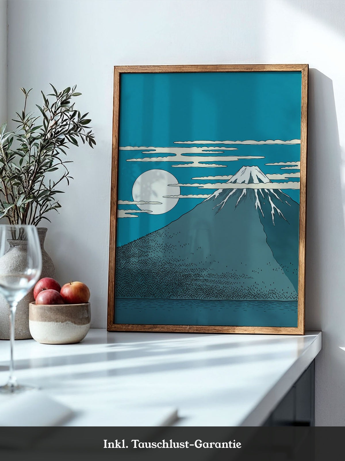 Berg Mond Illustration Türkis