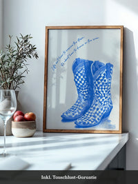 Cowboystiefel Schachbrett Blau