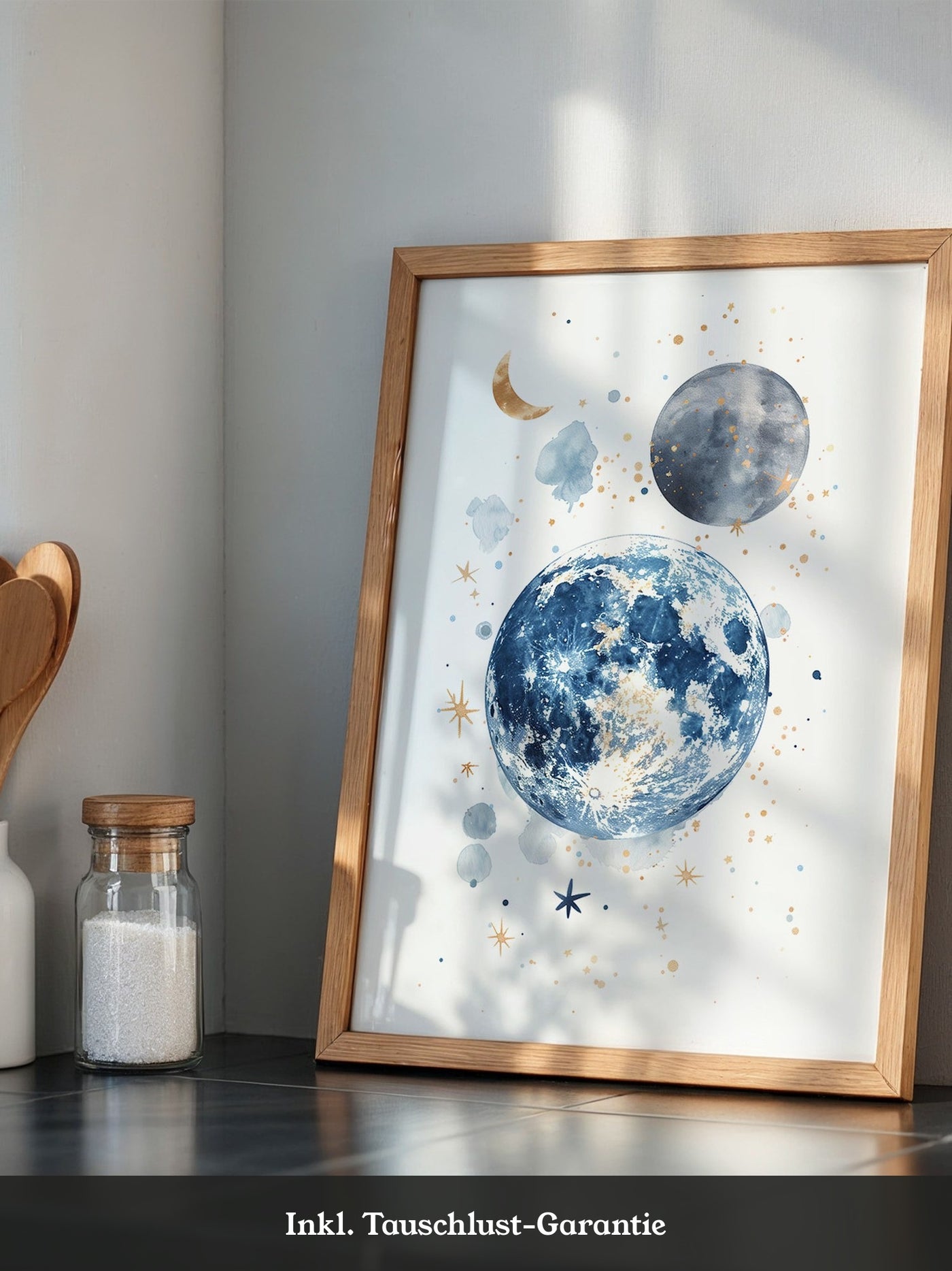 Mond Aquarell Gold Akzente