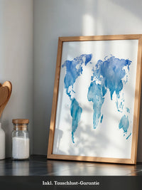 Weltkarte Aquarell Blau