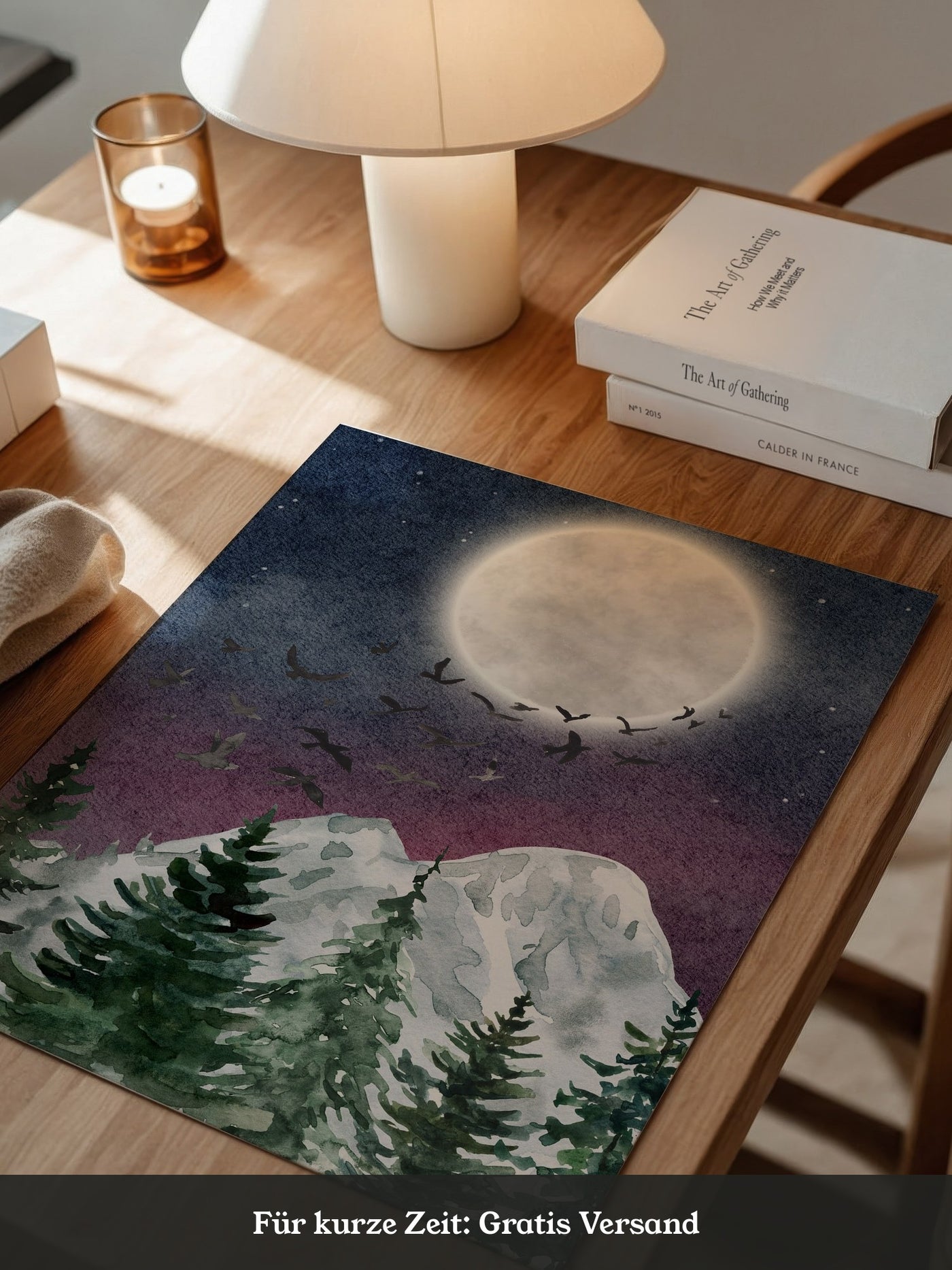 Vollmond über schneebedeckten Tannen