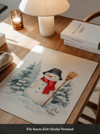 Schneemann Wald Aquarell