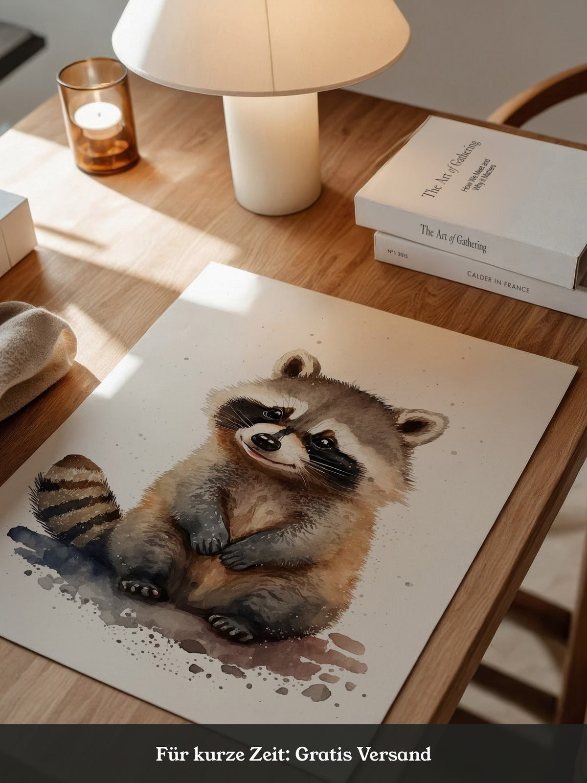 Waschbär Aquarell verspielt