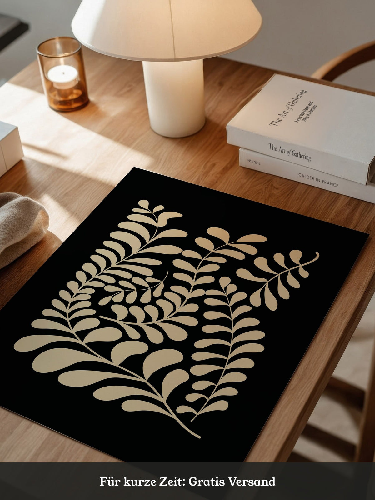 Blätter Grafik beige schwarz
