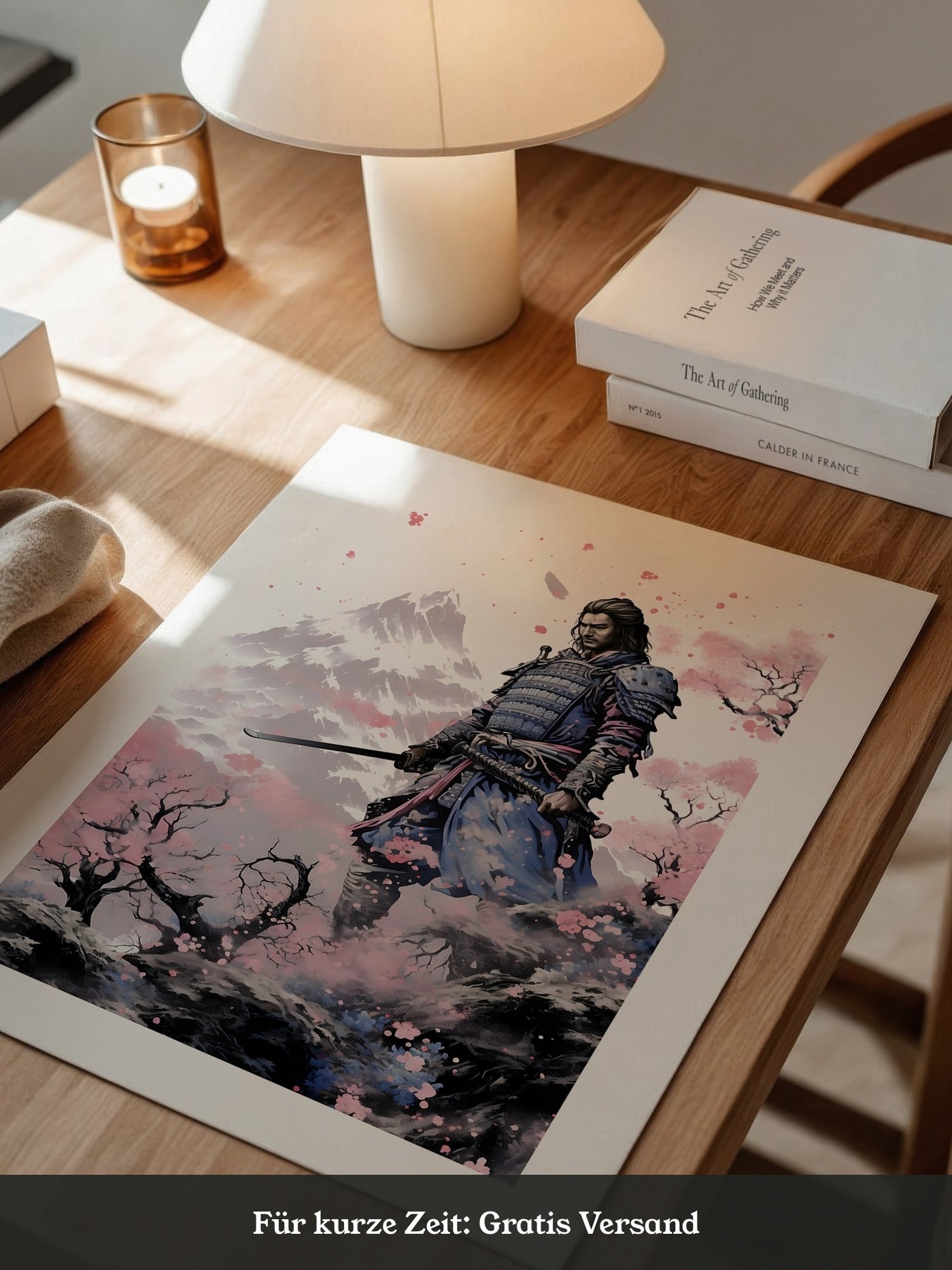 Samurai Blütenpracht Bergsilhouette