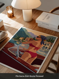 Retro Motorboot Frau Illustration