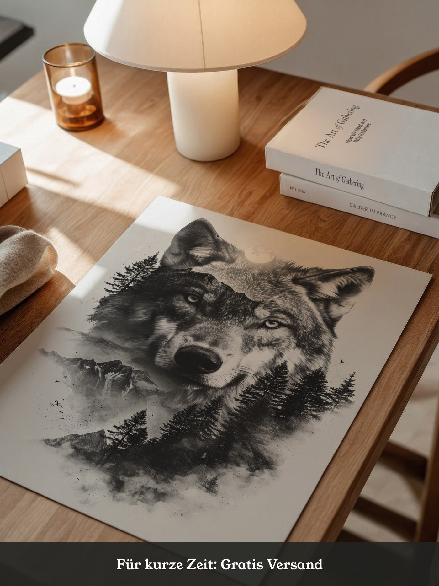 Wolf Natur Schwarz-Weiß Collage