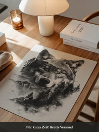 Wolf Natur Schwarz-Weiß Collage