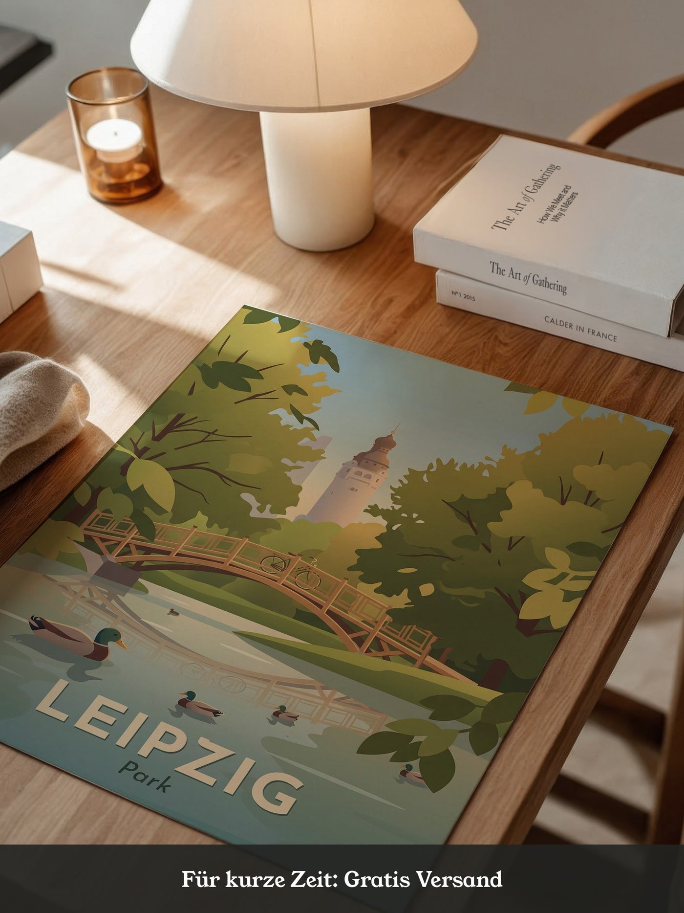 Leipzig Park Brücke Sommerillustration