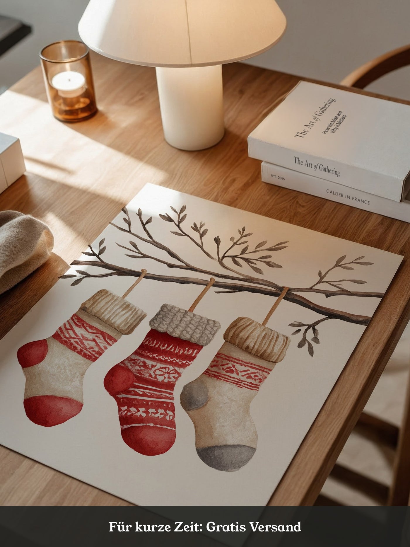 Weihnachtssocken Ast Aquarell