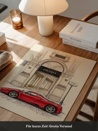 Roter Sportwagen Architektur